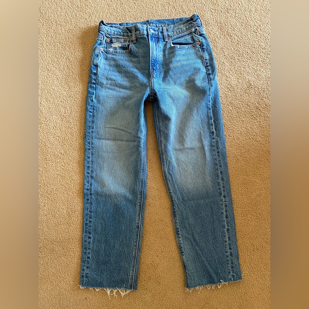 American Eagle Distressed Stretch Super High-Rise Ankle Straight Jeans